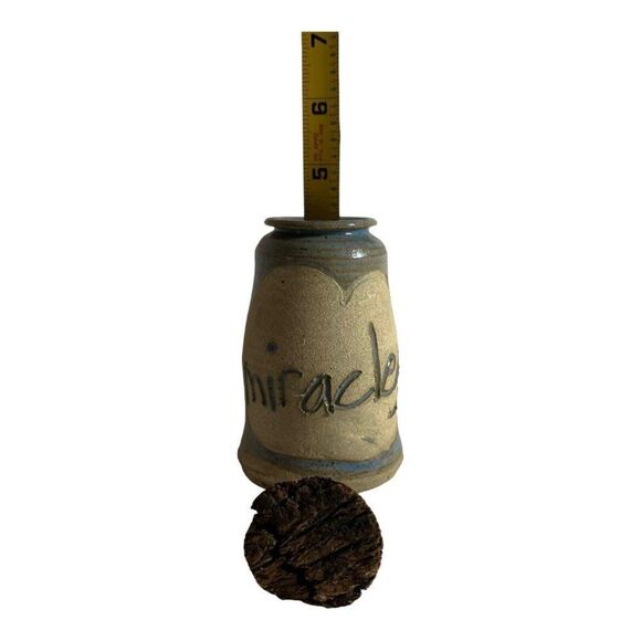 Vintage Stoneware Cork Bottle PATSPOT Miracles Jar Studio Pottery Blue Vase - Picture 6 of 9